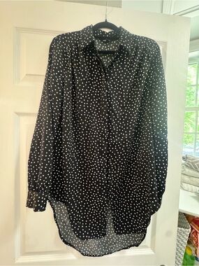 Express Black Blouse with White Polka Dots